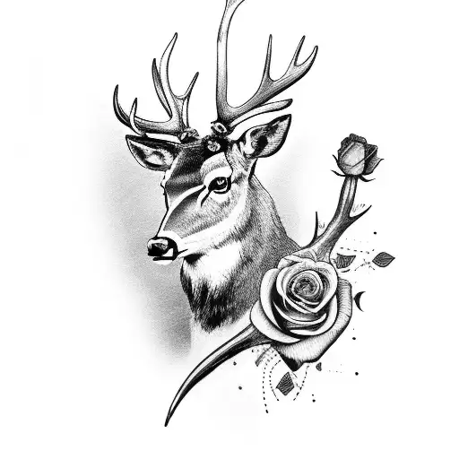 Bowie Knife With Deer Antlers And Roses