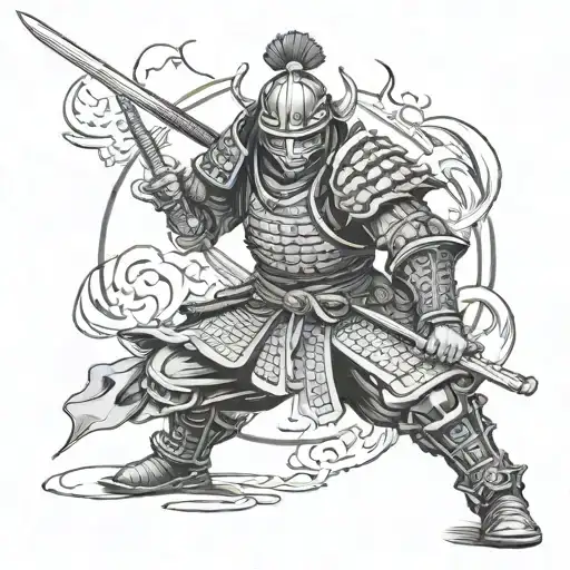 Samurai Warrior Whit Modern Armor Holding A Sword