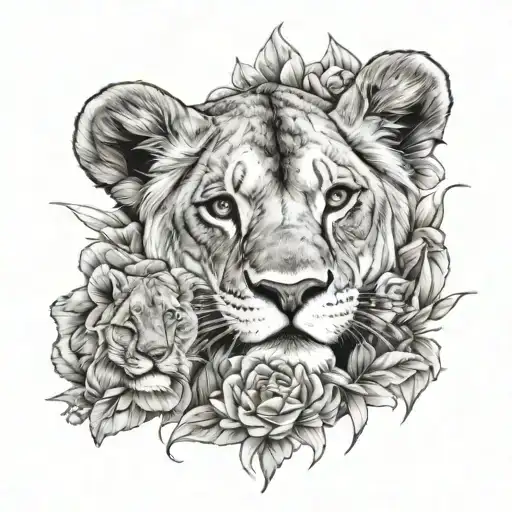 Lioness With Lion Cubs Flower