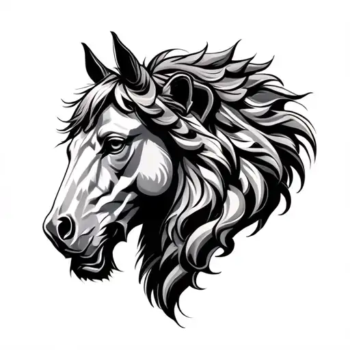 Father Lion With Horse Head Profile Holding