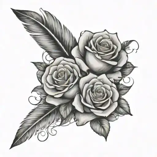 Roses With Feather And Croos With Buble Verse