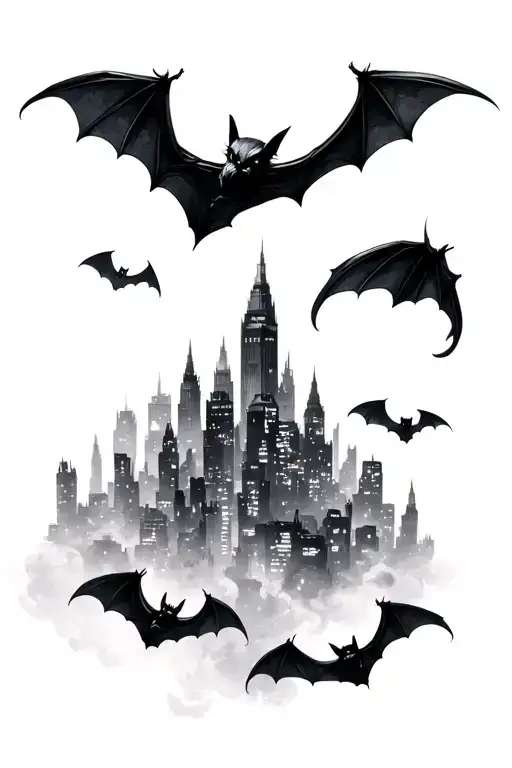 Bats Flying In The Sky With A City Skyline Gothic Scenery