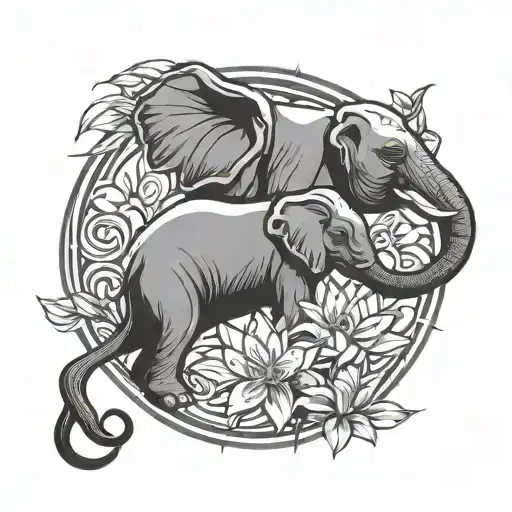 Elephant Lotus Flower Yin Yang Symbol Made