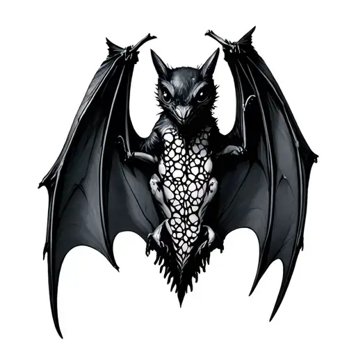 Symmetric Black Lace Bat With Wings Spread Open