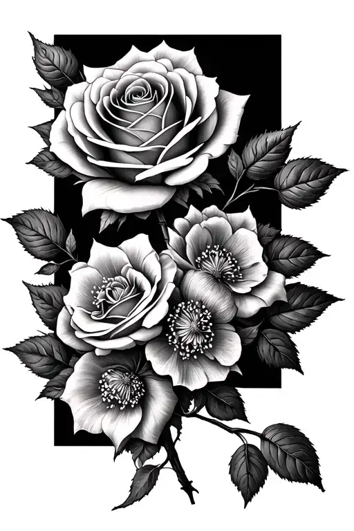 Rose And Honeysuckle Flowers Intertwined