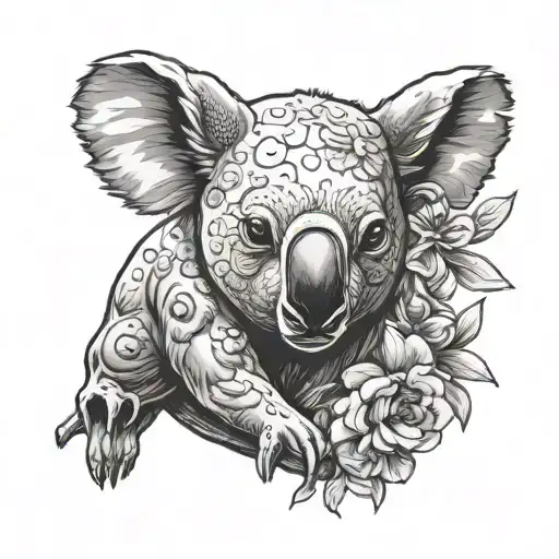 Koala Hug A Big Cow Skull With Flowers