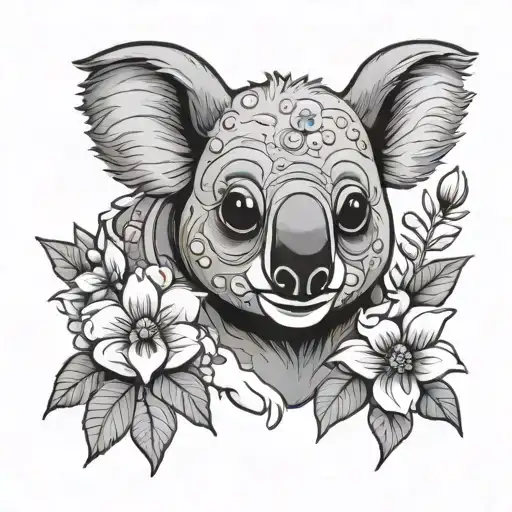 Koala Hug A Big Cow With Flowers In Cartoon Character