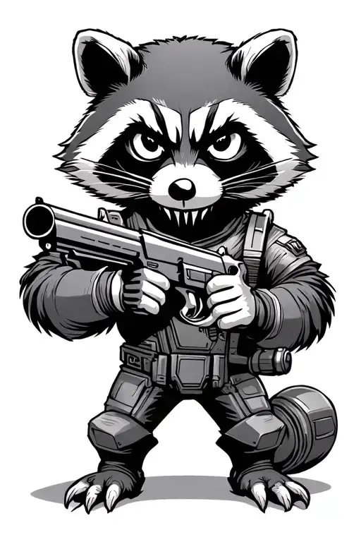 Rocket Racoon Holding His Gun With Ghost Face Mask