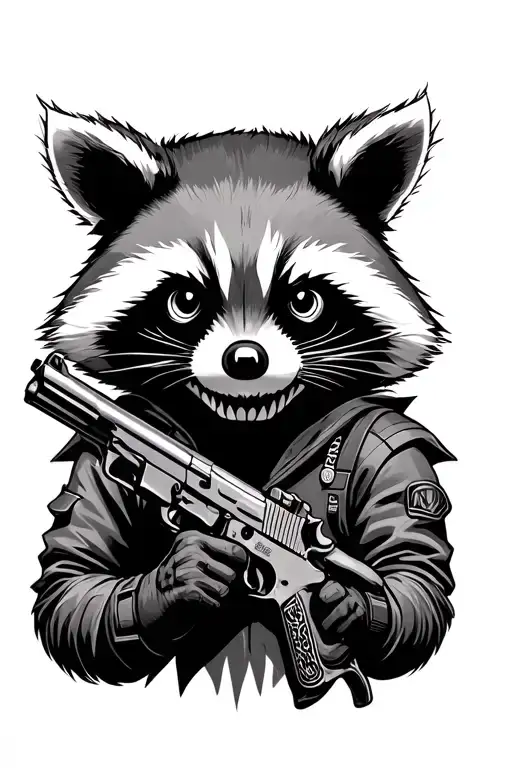 Rocket Racoon Holding His Gun And Ghost Face Mask Surrounded