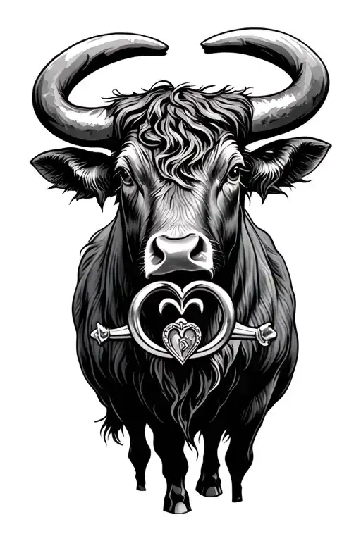Wild Ox With Irish Claddagh Ring Pierced Through Its Nose