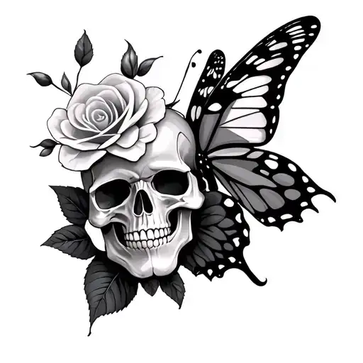 Skull Rose Butterfly Cherry Blossom Gothic Style