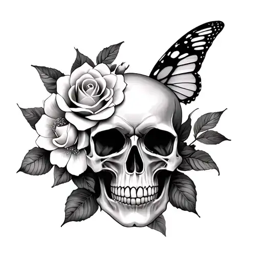 Skull Rose Butterfly Cherry Blossom Gothic Fullback Style