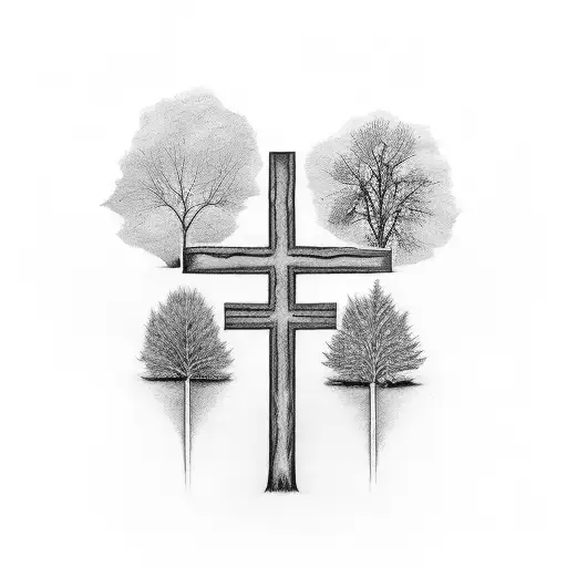 Cross With Tree And Kids Names