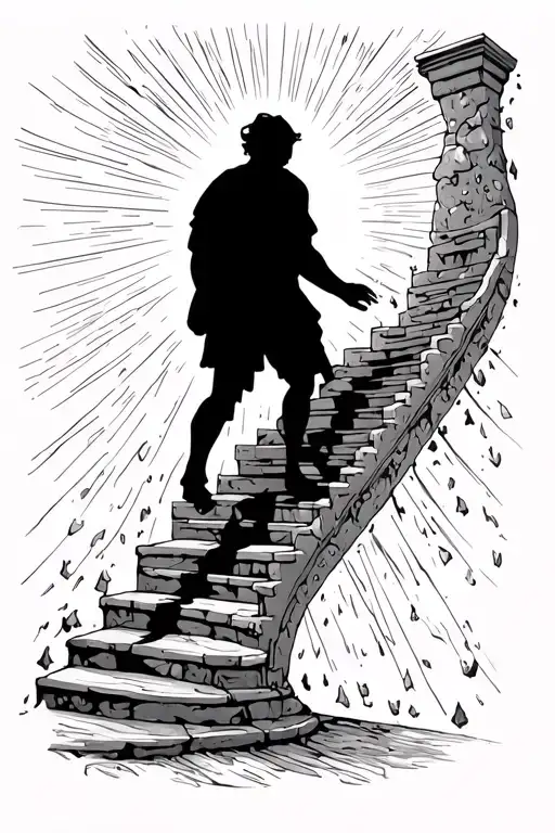 Shadow Pulled By Good And Bad Climbing Stairs Going Into Heaven