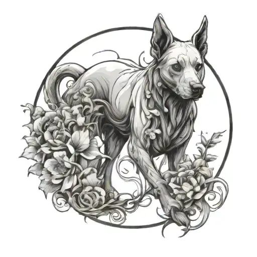 Ghost Walking Ghostdog Surrounded Around A Circle Of Flowers