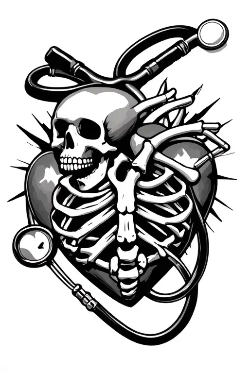 Skeleton And A Heart Surrounded By A Stethoscope