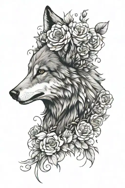 Wolf With Flowers