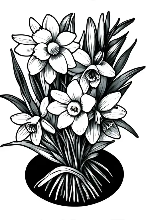 Daffodil And Snowdrop Birth Flowers Bouquet Tied In Fine Line