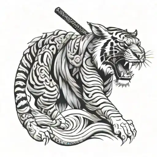 Samurai And Tiger Roaring