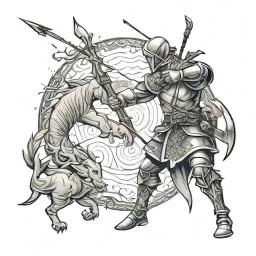 An Archer Warrior Engaged In A Battle With A Mystical Creature