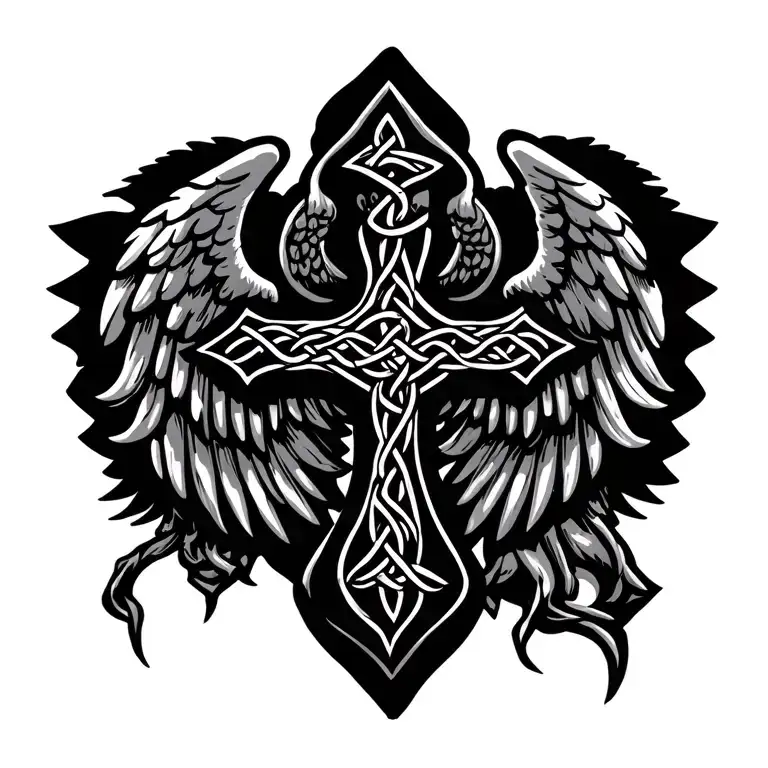 Cross With Wings And Cletic Knots Weaving