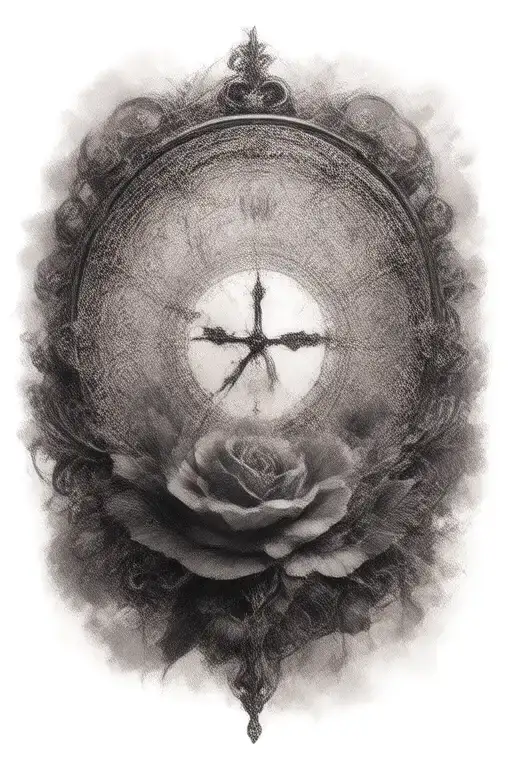 Crumbling Clock With Rose