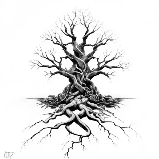 Cross With Tree Roots And Kids Names