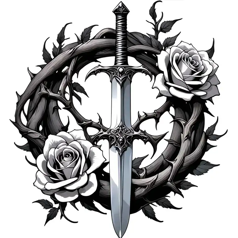 Sword With Rose Thorns Intertwined