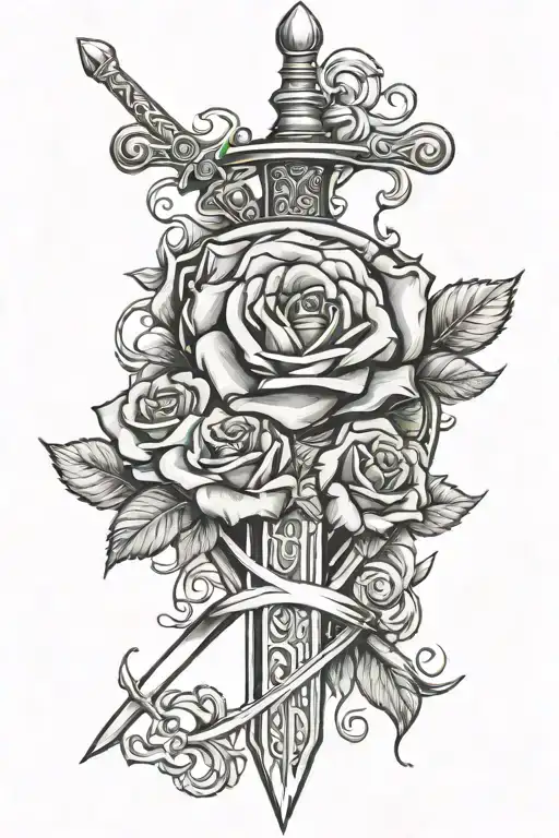 Sword And Shield With Roses Intertwined