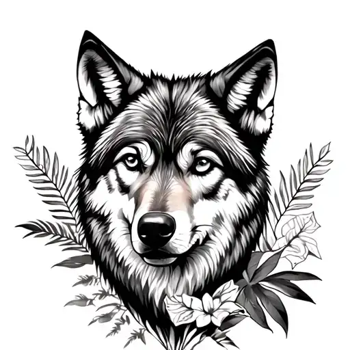 A Portrait Of A Wolf With A Background Of Lush Mexican Flora