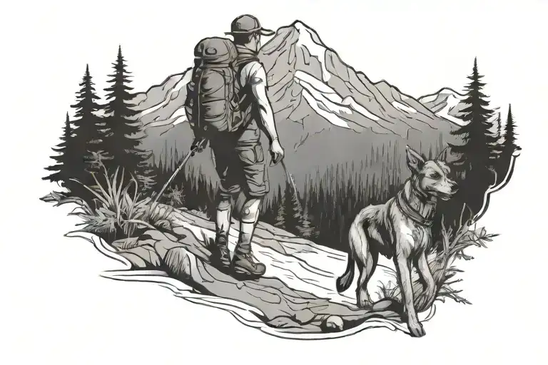 Dog Man Woman Hiking