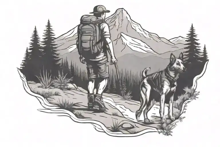 Dog Man Woman Hiking