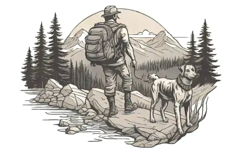 Dog Man Woman Hiking