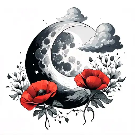 Moon With Cloud And A Poppy Flowers Covering