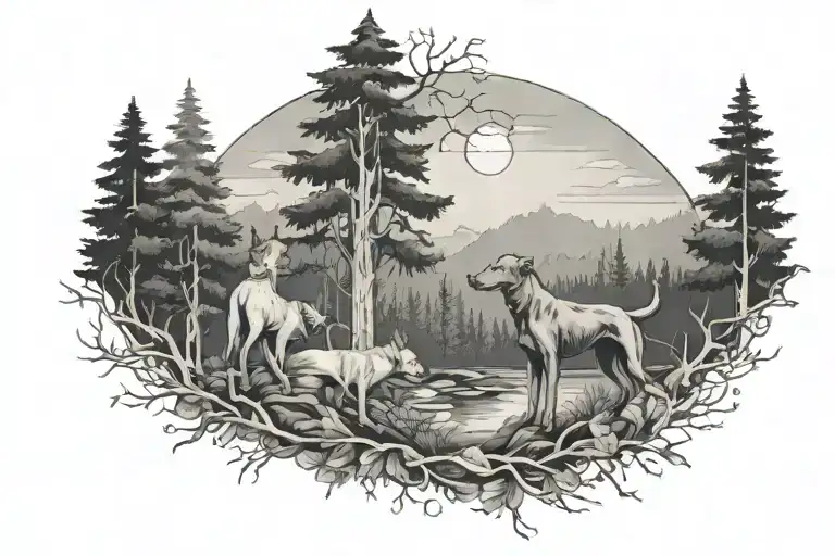 Dog Man Woman Forest Trees Background