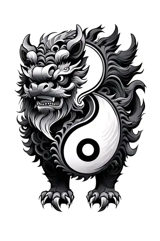 Okinawan Shisa Positioned Formed Like Yingyang Symbol