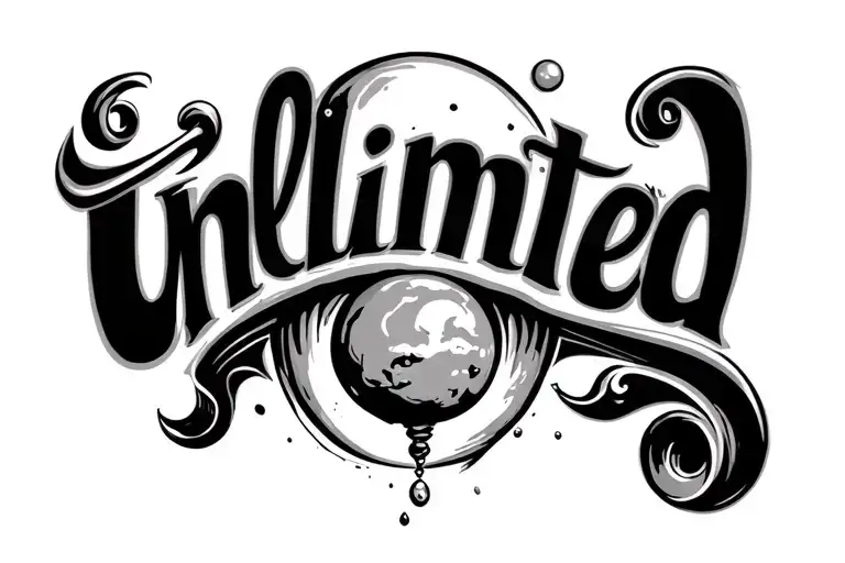 Tattoo With The Word Unlimited With A Small Bubble And Something That Represents Defying Gravity
