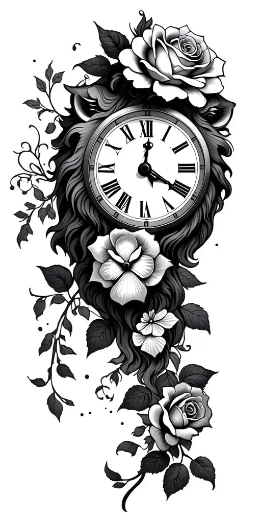 Lion Clock Rose Tattoo Sleeve Tattoo Design