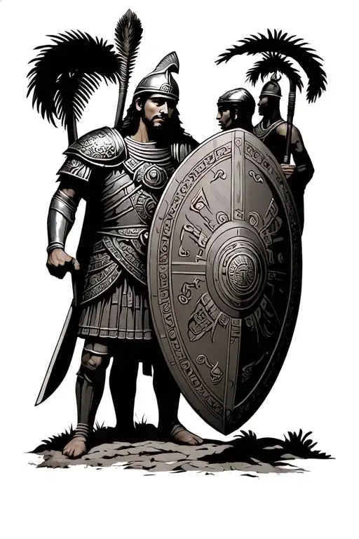 Roman Soldier With Shield Engraved Cambodia And Hmong Symbols And Followers