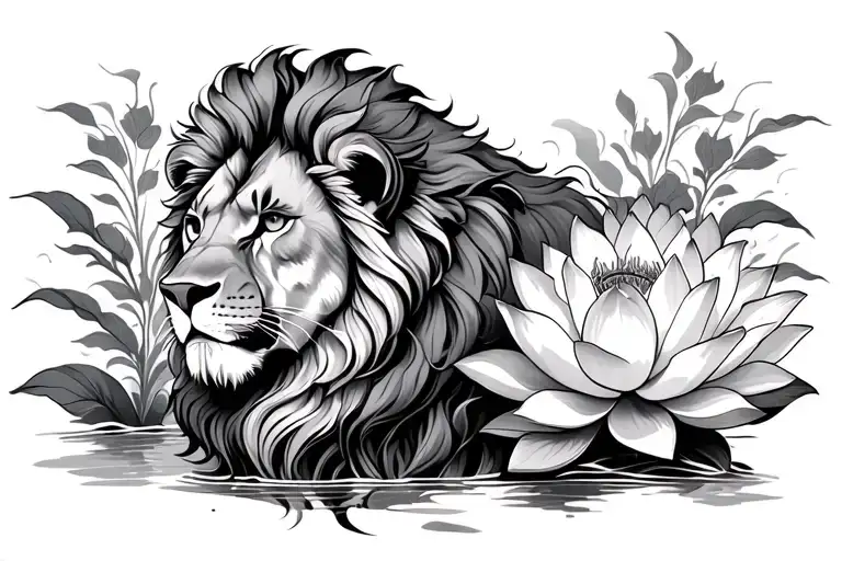 Lion And Lotus Flower