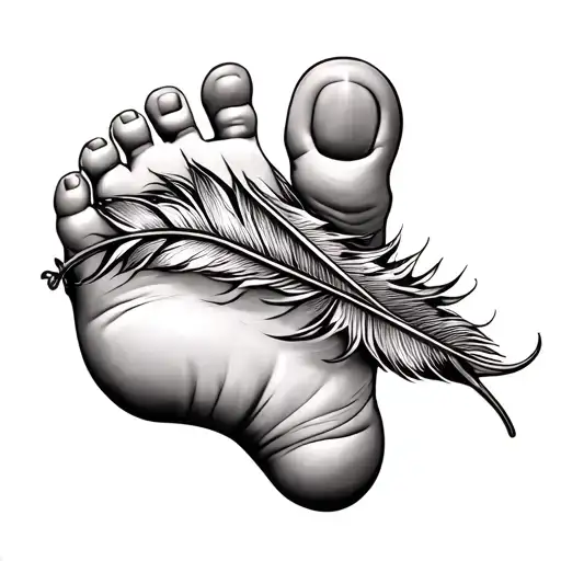 Child's Foot With Feather