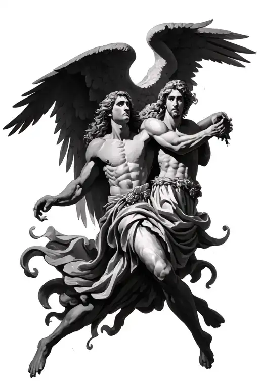 Saint Micheal Fighting And Saint Raphael Angel Healing