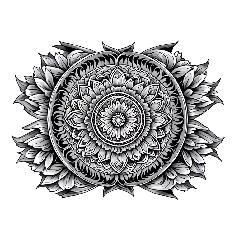 Big Mandala And Polynasian Tattoo For On A Chest Male