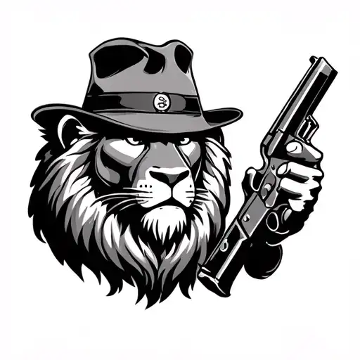 A Gangster Lion Wearing A Fedora And Holding A Tommy Gun
