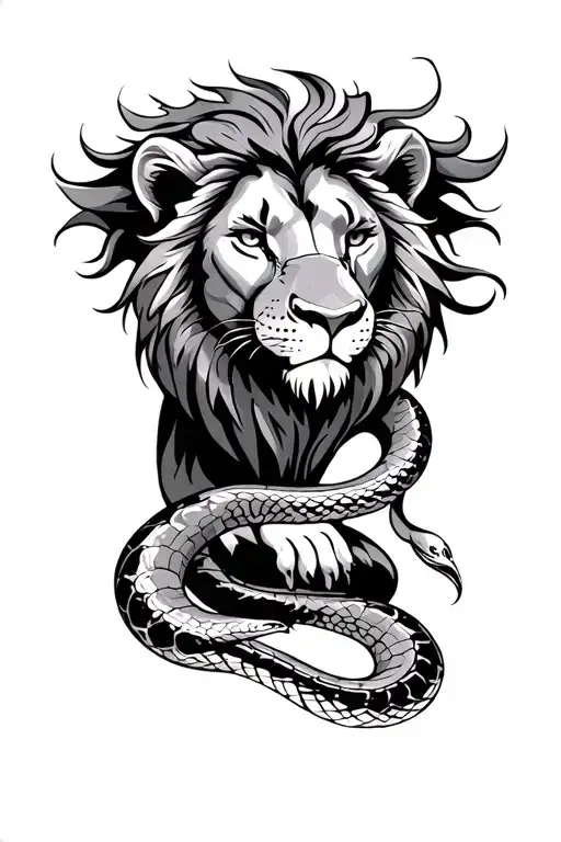 A Lion With A Snake