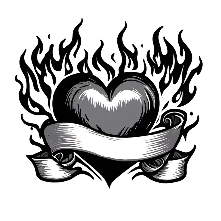 Flamming Heart With Banner Wrapped