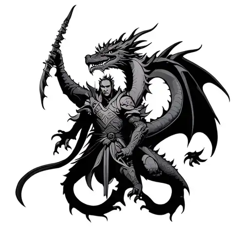 Dragon And A Warrior Wielding