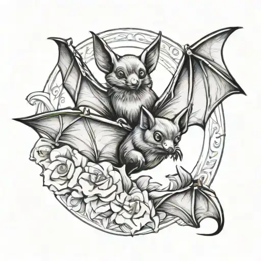 Flying Mother Bat With Baby