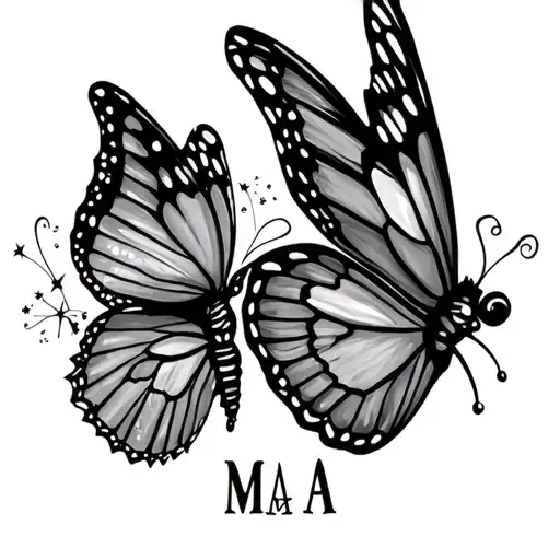Two Little Butterflies With Sparkles And Letters M And A