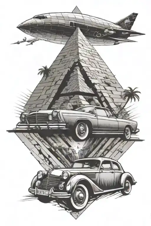 A Retro Car Driving Through A Pyramid Tunnel With A Sci-fi Twist